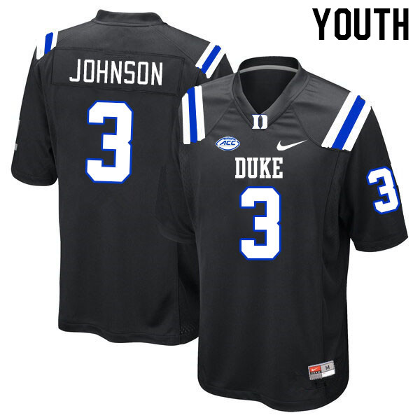 Youth #3 Brandon Johnson Duke Blue Devils College Football Jerseys Stitched-Black - Click Image to Close